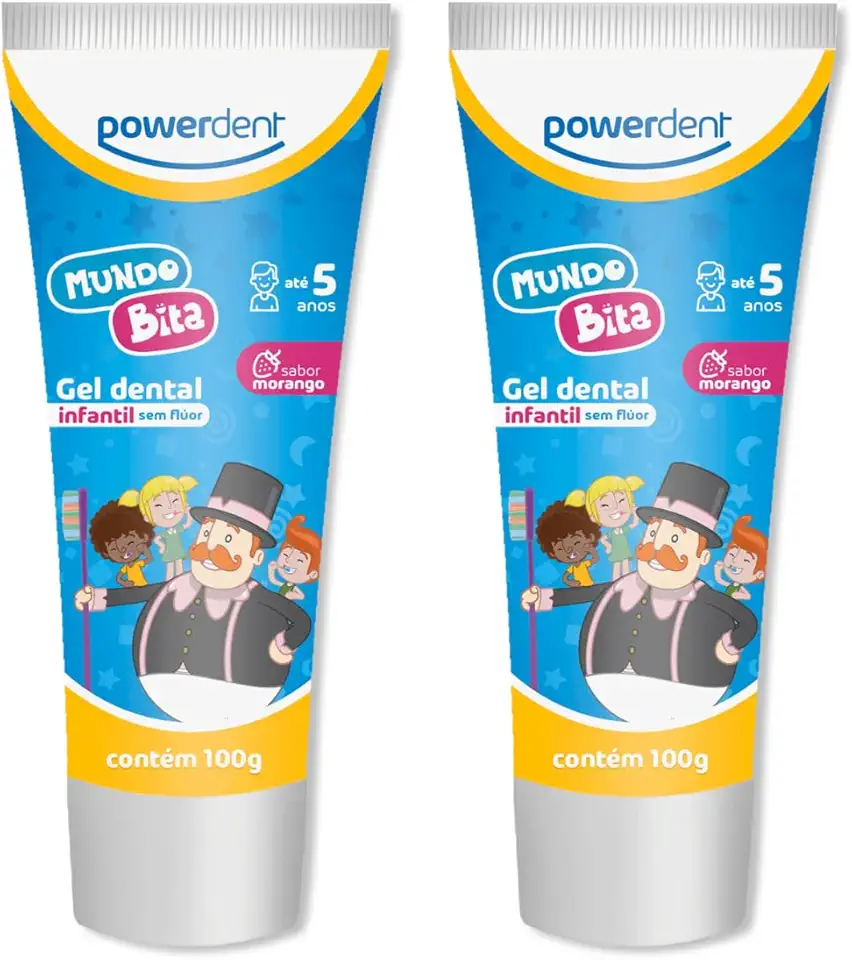 Kit Com 2 Gel Dental Infantil Mundo Bita 100g | Sabor Morango | Sem Flúor