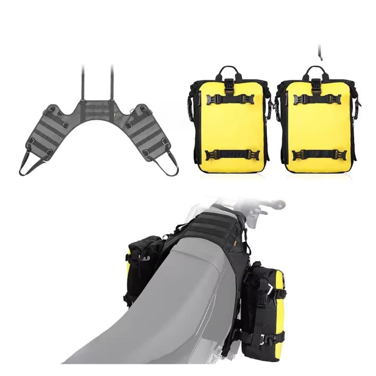 Bolsa Lateral Impermeable Motocicleta Base Montaje, Equipaje Asiento Trasero Extraíble 2 Uds Bolsas De Sillín De Motocicleta(MT002AX1 MT21610Y-2)