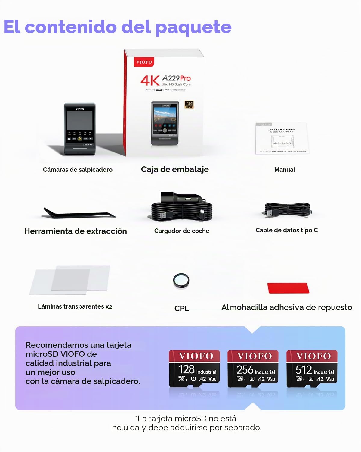 VIOFO A229 Pro 1CH 4K STARVIS 2, HDR Dashcam frontal para coche, control de voz y 5GHz Wi-Fi WLAN cámara para coche, GPS ultra preciso con filtro CPL, Super visión nocturna 2.0, audio de voz