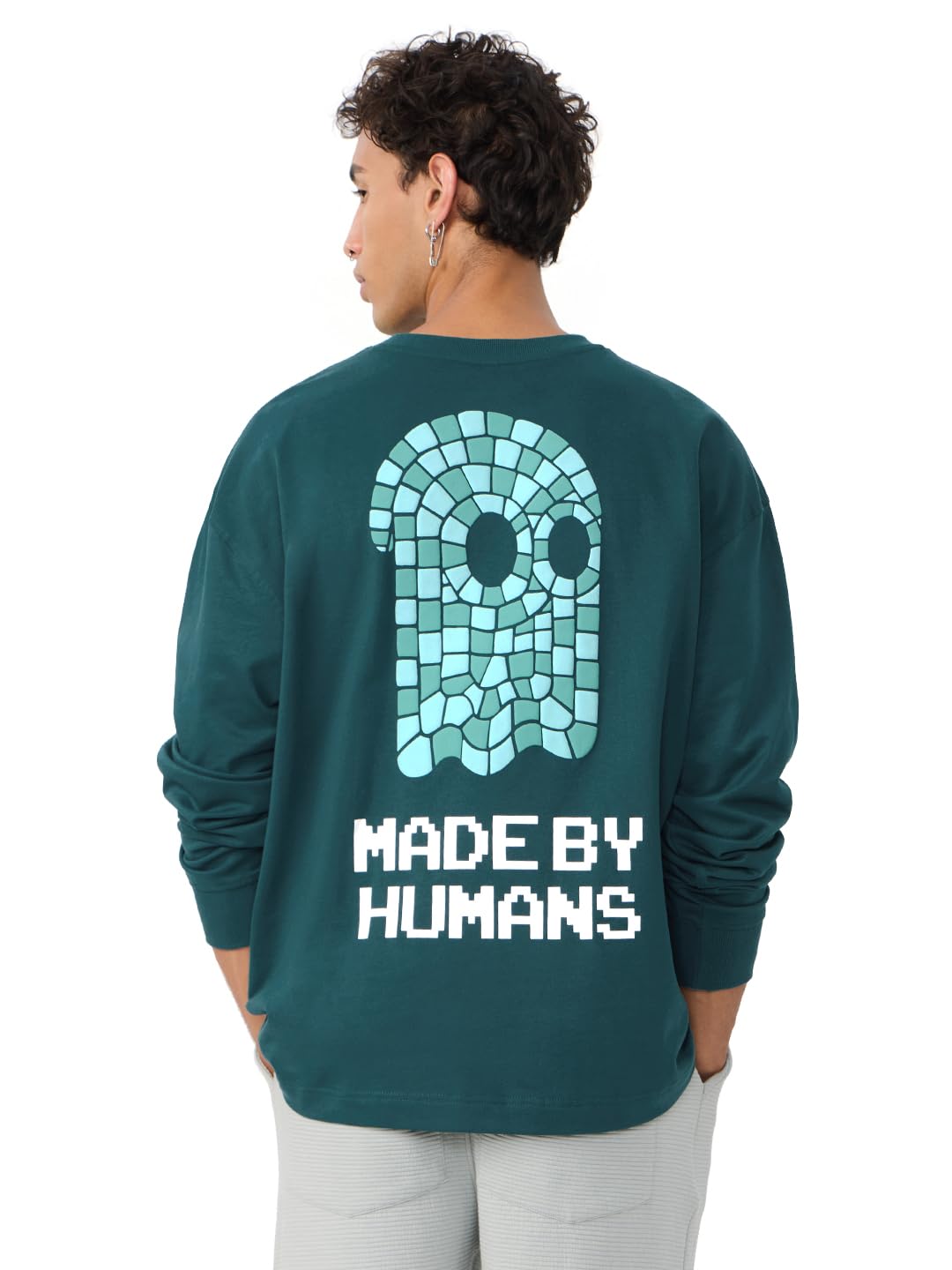 The Souled Store Luminous męska koszulka z długim rękawem z okrągłym dekoltem zielona