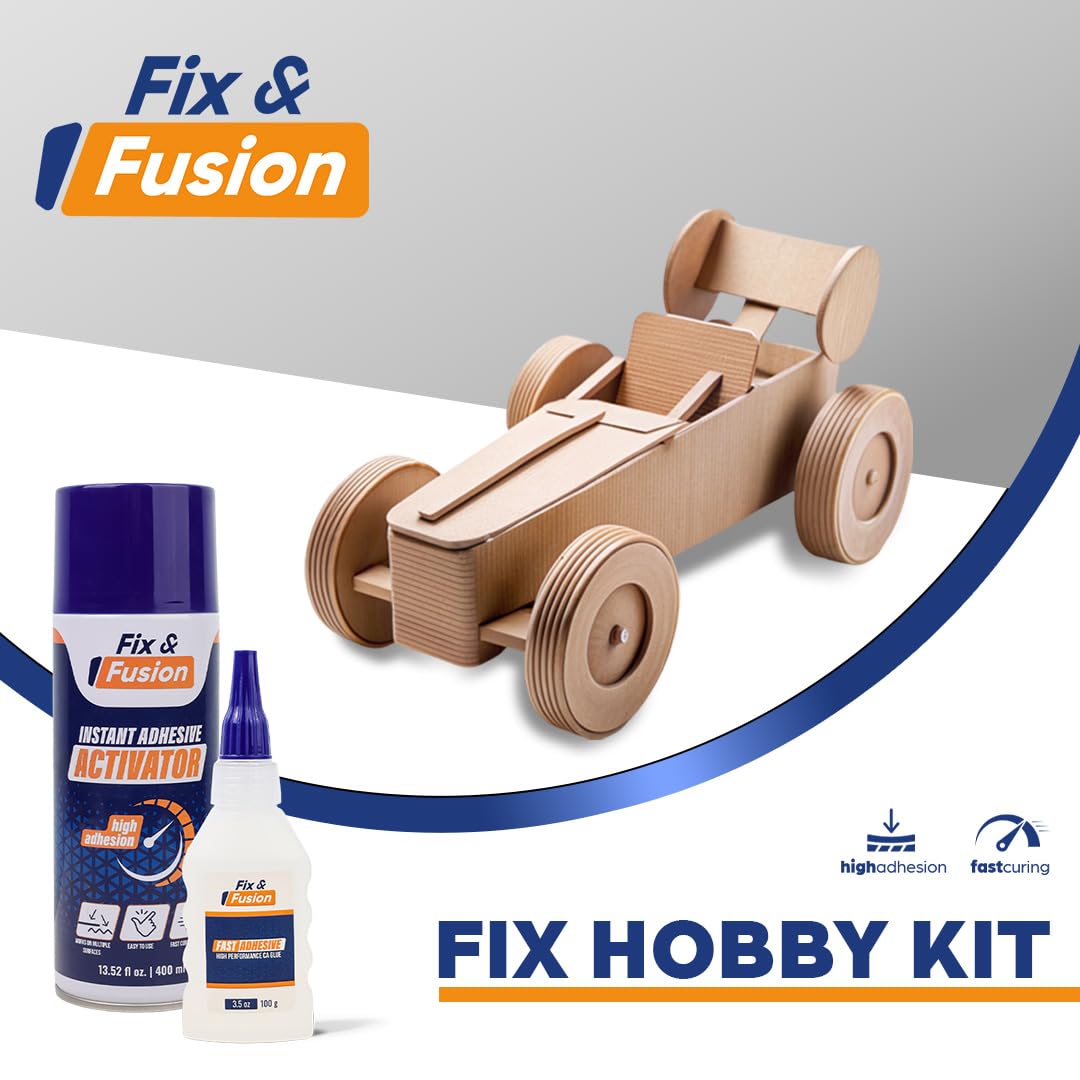 FIX & FUSION Set Colle Super Glue (100 g) et Activateur Spray (400 ml) | Adhésif Cyanoacrylate Rapide & Activateur Instantané pour Bois, Plastique, Caoutchouc, Métal & Bricolage, Réparations (12 Pack)