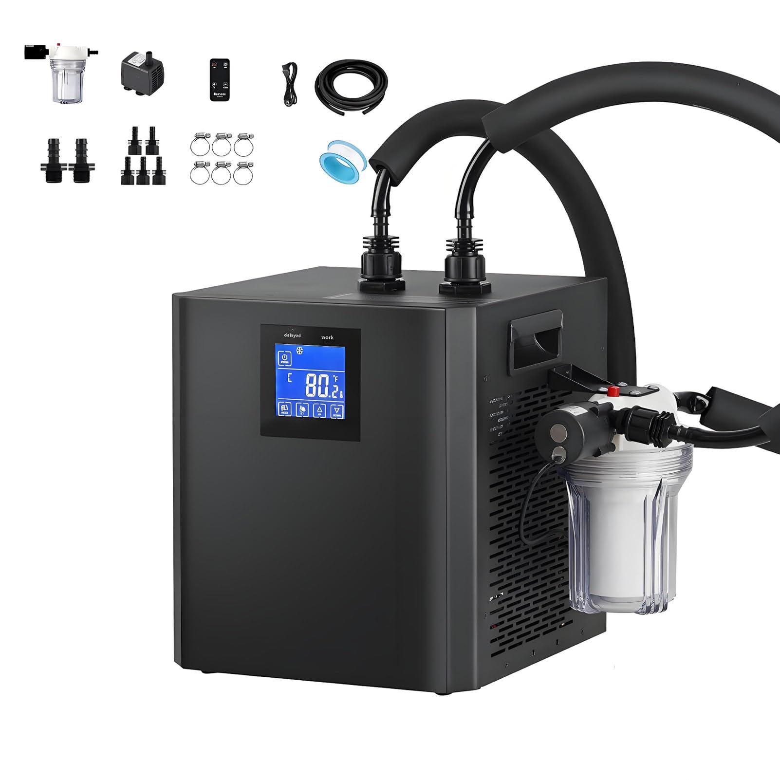 DUMIPME 79 Gallon Aquarium Chiller, 1/3 Horsepower Chiller,Fish Tank Chiller, for Axolotl, Aquarium Cooler with LED Display, Pipe, Water Pump, Remote Control 110V