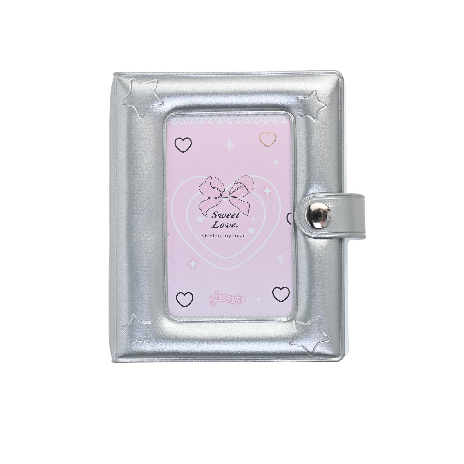 Daleweo Mini Fotoalbum für Sammelkarten, 3 Zoll Polaroid Album mit Einzelfach, Silber mit Sternen Design