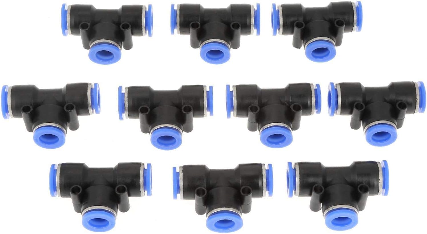 10Pcs Pneumatic Tee Union Connector, 10mm 3/8 T Type Pneumatic Connector Air Line Quick Fittings