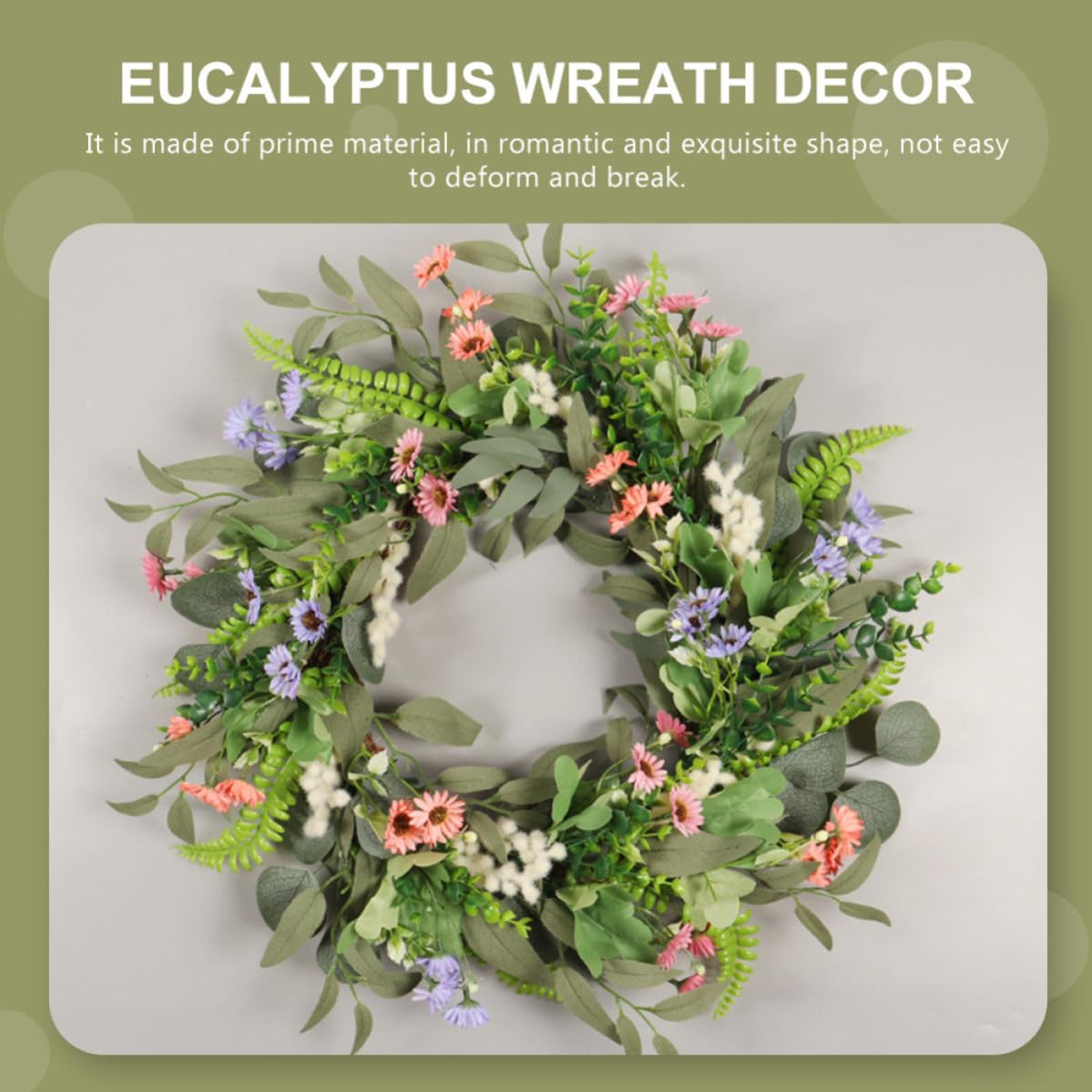 LIFKOME Guirnalda de Margaritas de Eucalipto Artificiales, Corona de Flores Artificiales 1 Pc, Flor de Seda, Colgante para Puerta de Entrada y Decoración del Hogar, Cumpleaños, San