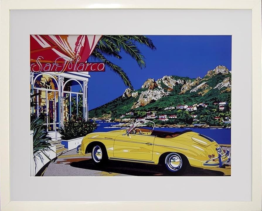 鈴木英人 絵画 現代アート 絵 インテリア コートダジュールの小高い丘 夏 海 Amazon.co.jp: 鈴木英人 コートダジュールの小高い丘 現代アート 額装