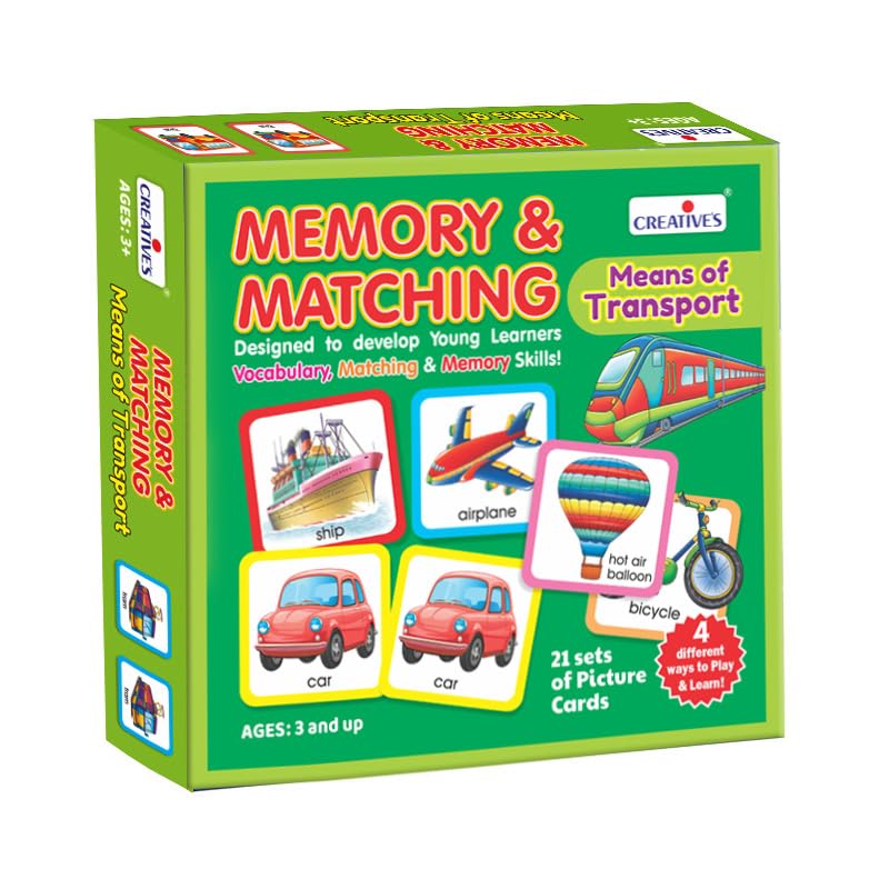 Image of Creative's Memory & Matching - Means of Transport | 21 Sets Self-Correcting Picture Cards + Activity Guide | Preschool Matching & Memory Card Game | Vocabulary Builder | Ages 3+