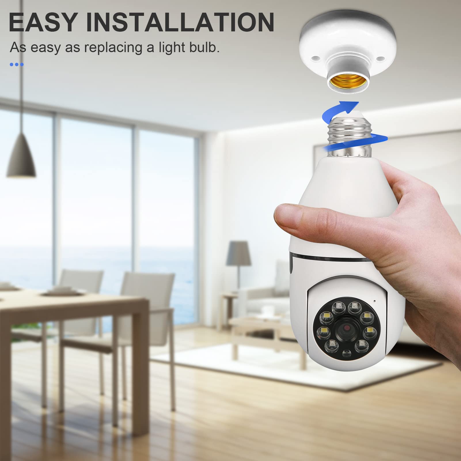 Cámara de seguridad con bombilla, cámaras de seguridad de 360 ​​grados inalámbricas para exteriores, cámara de vigilancia con bombilla de visión nocturna HD panorámica inalámbrica 1080P para el hogar
