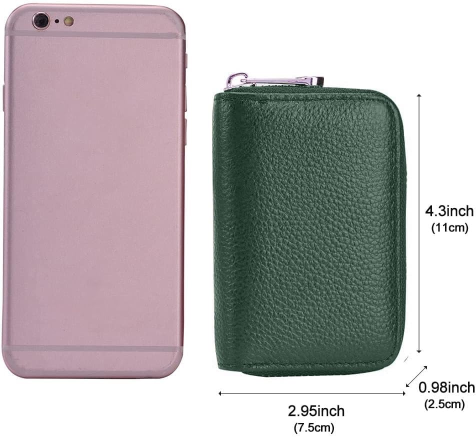 Image of VOGARD RFID Blocking Leather Card Holder for Men & Women | 12 Card Slots, 2 Cash Pockets | Zip Around Compact Design | Genuine Leather Credit Card Holder (Green)