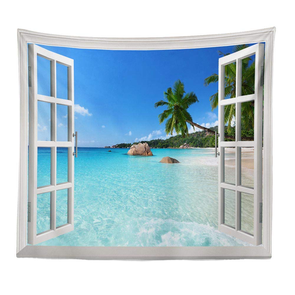 BOYOUTH Tapestry Wall Hanging,Beach Outside the Window Pictures Digital Print Wall Tapestry Home Decor for Living Room Bedroom Dorm,59.1" Wide By 39.4" High