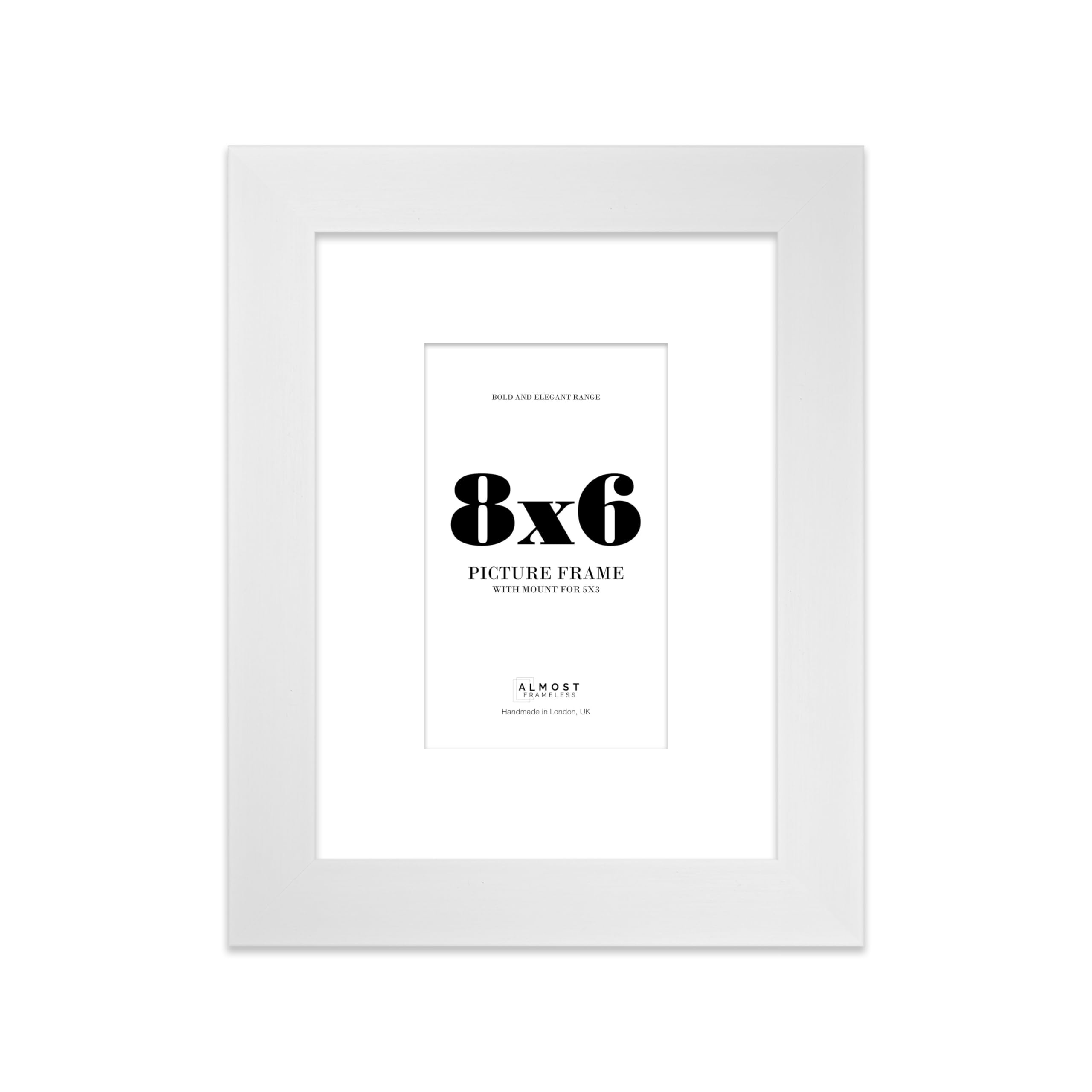 8x6" White Frame With Mount for 5x3" Pictures 28mm Edge Portrait and Landscape Display with Wall Hooks and Kickstand, 1 Pack