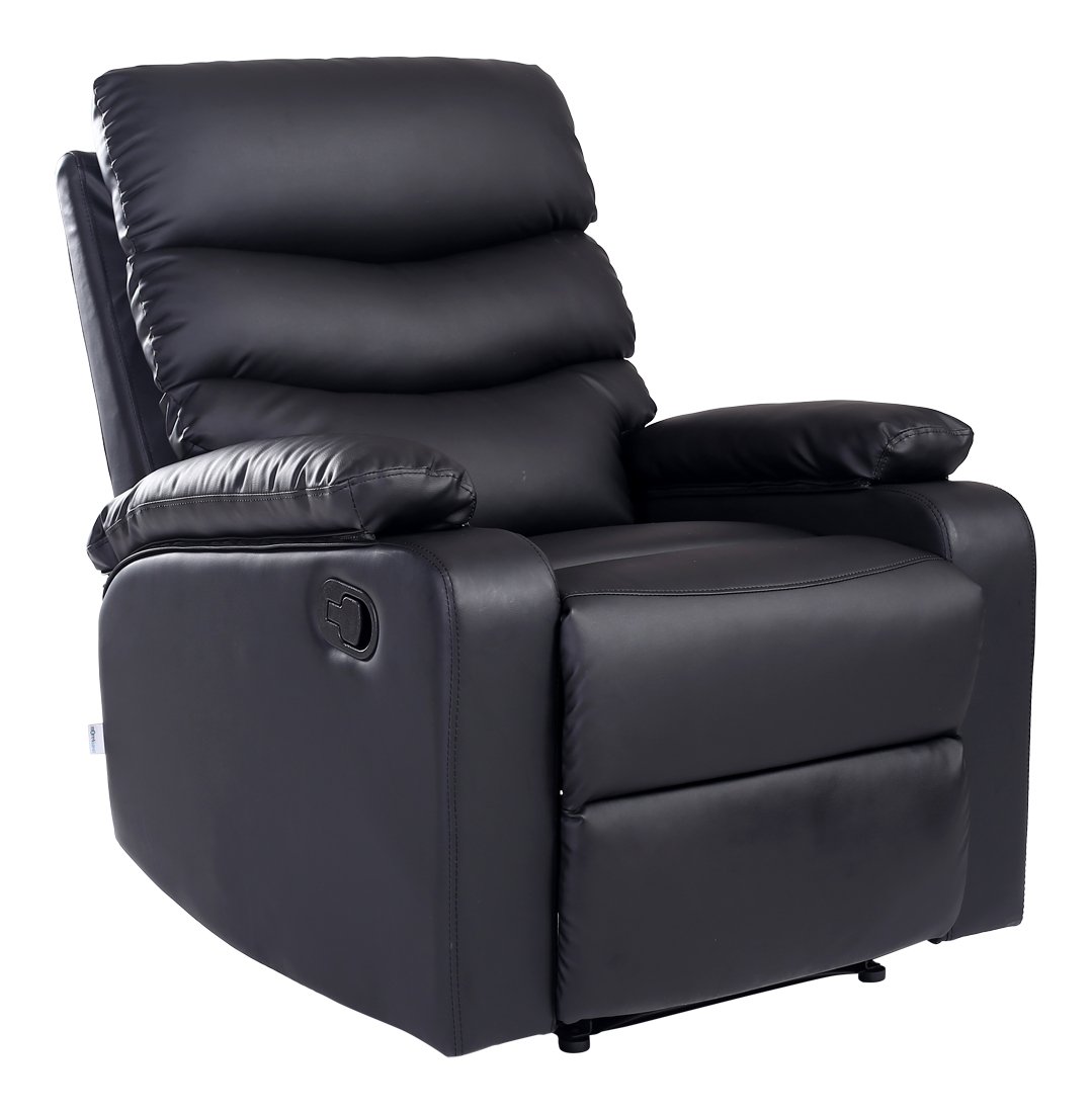 ASHBY BONDED LEATHER RECLINER ARMCHAIR SOFA CHAIR RECLINING HOME LOUNGE (Black)
