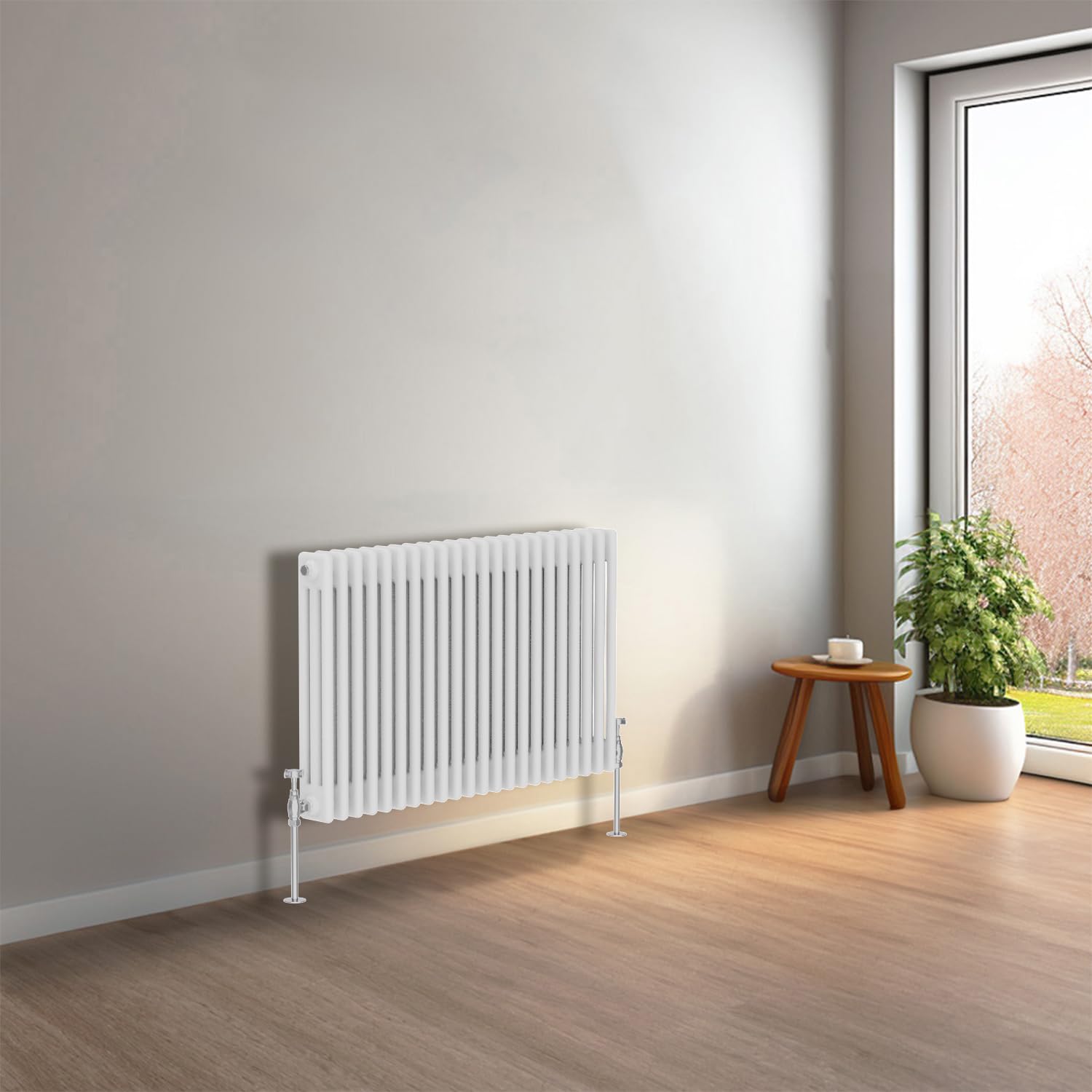 NRG 600 x 1010 mm Gloss White Horizontal Traditional Column Cast Iron Style Radiator Central Heating Radiator Perfect for Bathrooms, Kitchen, Living RoomTriple Panel