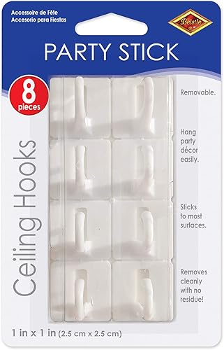Beistle 8 ganchos de techo de plástico blanco con adhesivo extraíble para colgar decoraciones de fiestas, fáciles de usar, 1 x 1 pulgada