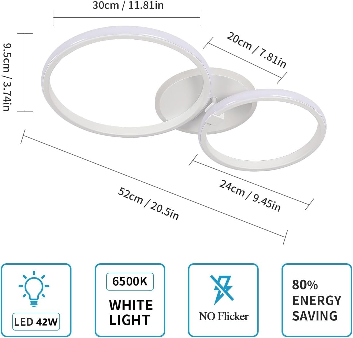 Comely Plafon LED Nowoczesny, 42W 4700LM Okrągły Design Oprawa Sufitowa LED, 6500K Zimna Biała Lampa Sufitowa Biała Do Sypialni, Salonu, Kuchni, Holu, Biura