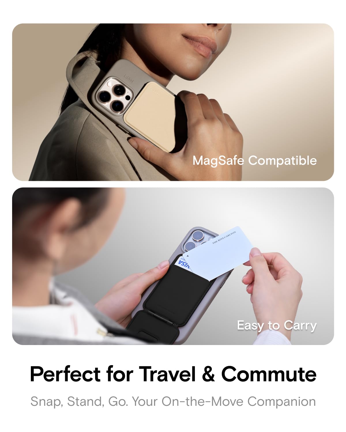 MOFT Portafoglio con treppiede per telefono, supporto magnetico a portafoglio, porta carte abilitato NFC, bastone per selfie tascabile, in pelle MOVAS, supporto regolabile per viaggi, vlog