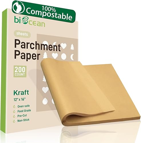 Miniatura 1 de BIOCEAN 200 hojas de papel de pergamino sin blanquear de 12 x 16 pulgadas precortadas y resistentes suministros de cocina planos para hornear, papel