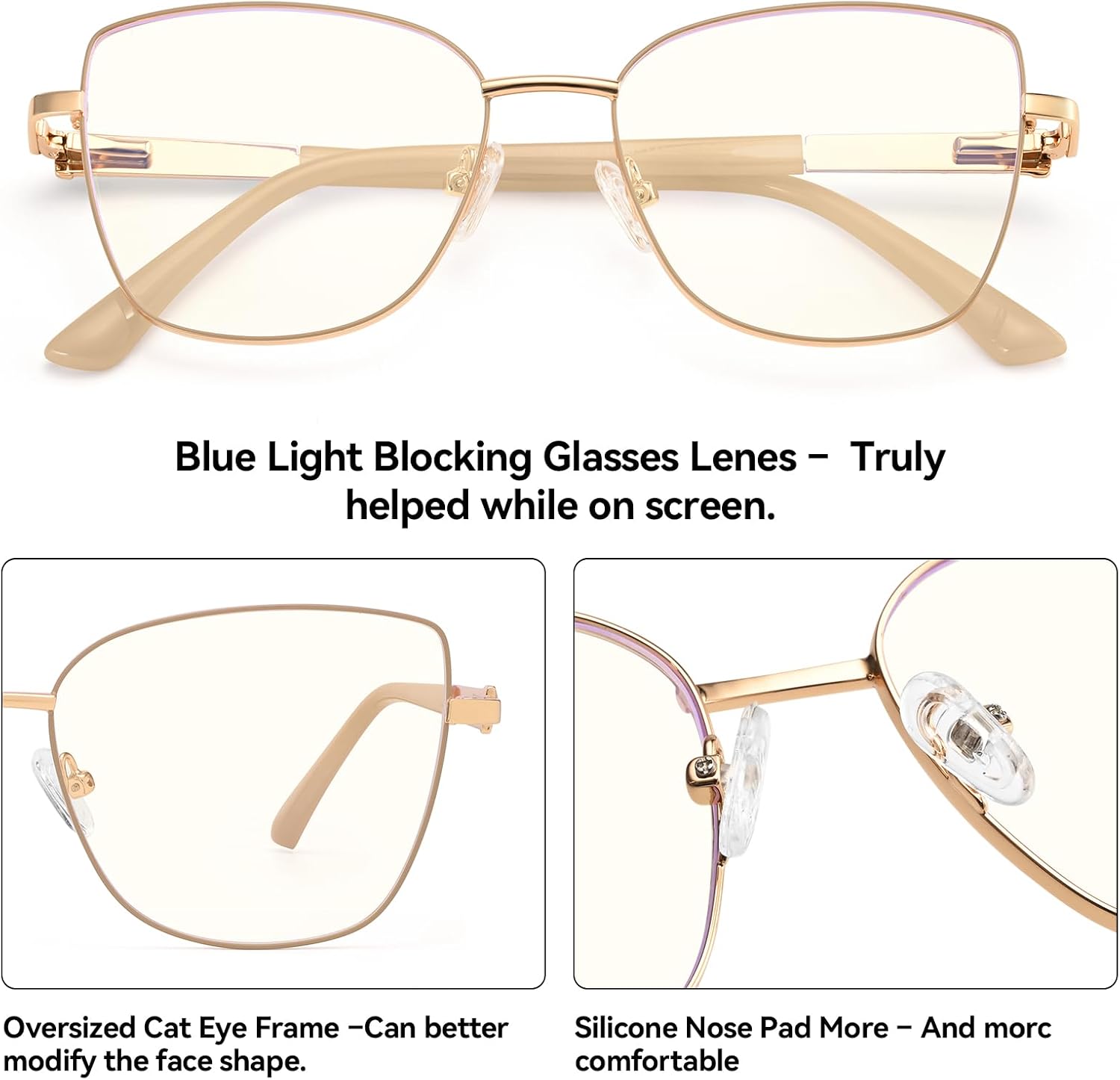 Dollger Blue Light Glasses For Woman Fashion Computer Gaming Eyeglasses Cat Eye Matal Bluelight Blocking Glasses