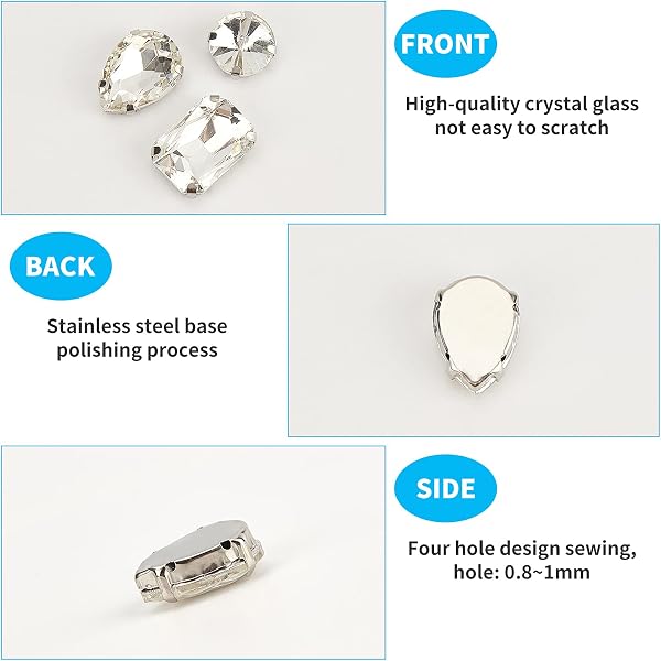 GORGECRAFT 100 Pieces Sew on Rhinestone Teardrop Crystal Rhinestone Flatback Gemstones for DIY Jewelry Clothing Bag Shoes Dress, Clear - 4