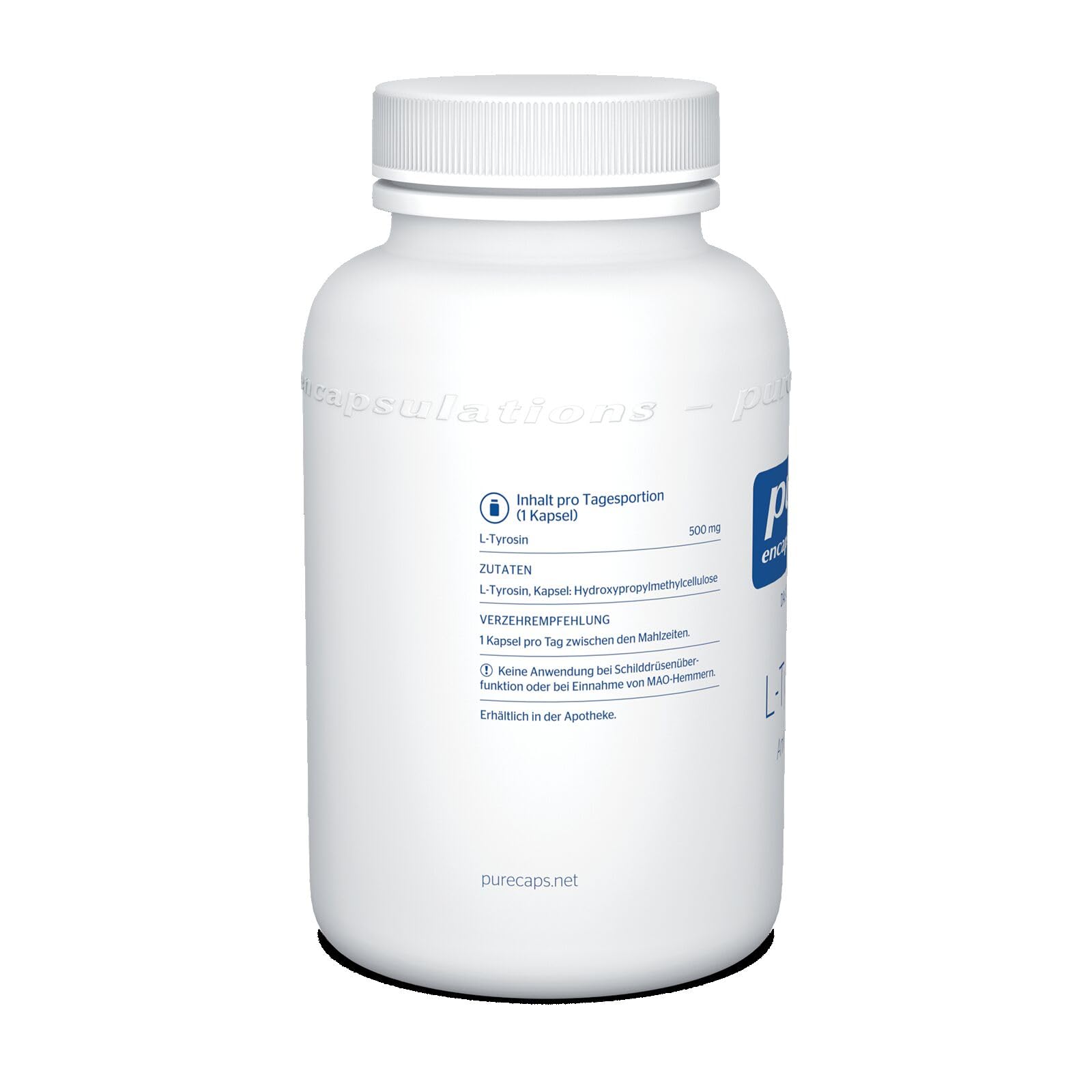 Pure Encapsulations - L-Tyrosin - 500 mg pro Kapsel, Vegan, Hochdosiert - Nahrungsergänzungsmittel mit Aminosäuren - 90 Kapseln