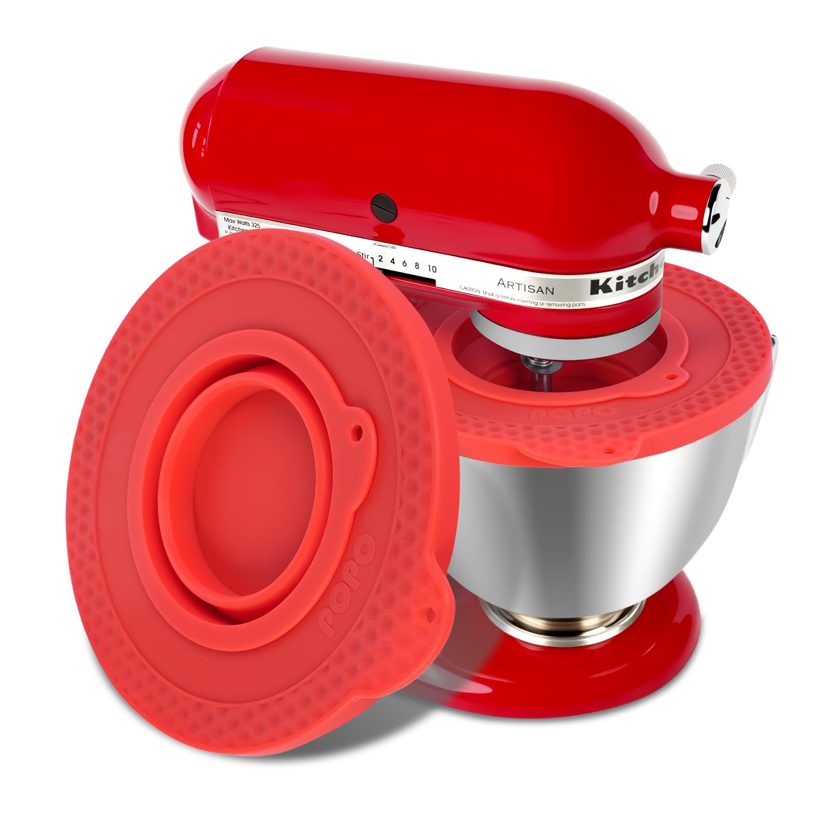 Copri ciotola in silicone compatibile con ciotola per robot da cucina Kitchen Aid da 4,5-5 litri con testa inclinabile, con ciotola piccola pieghevole (rosso)