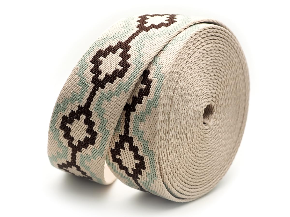 CRAFTMEMORE 1.5 Inches Bohemian Style Cotton Poly Webbing Strap, Strong Webbing for Arts, Crafts, Bag Strap (5 Yards, Style 04)