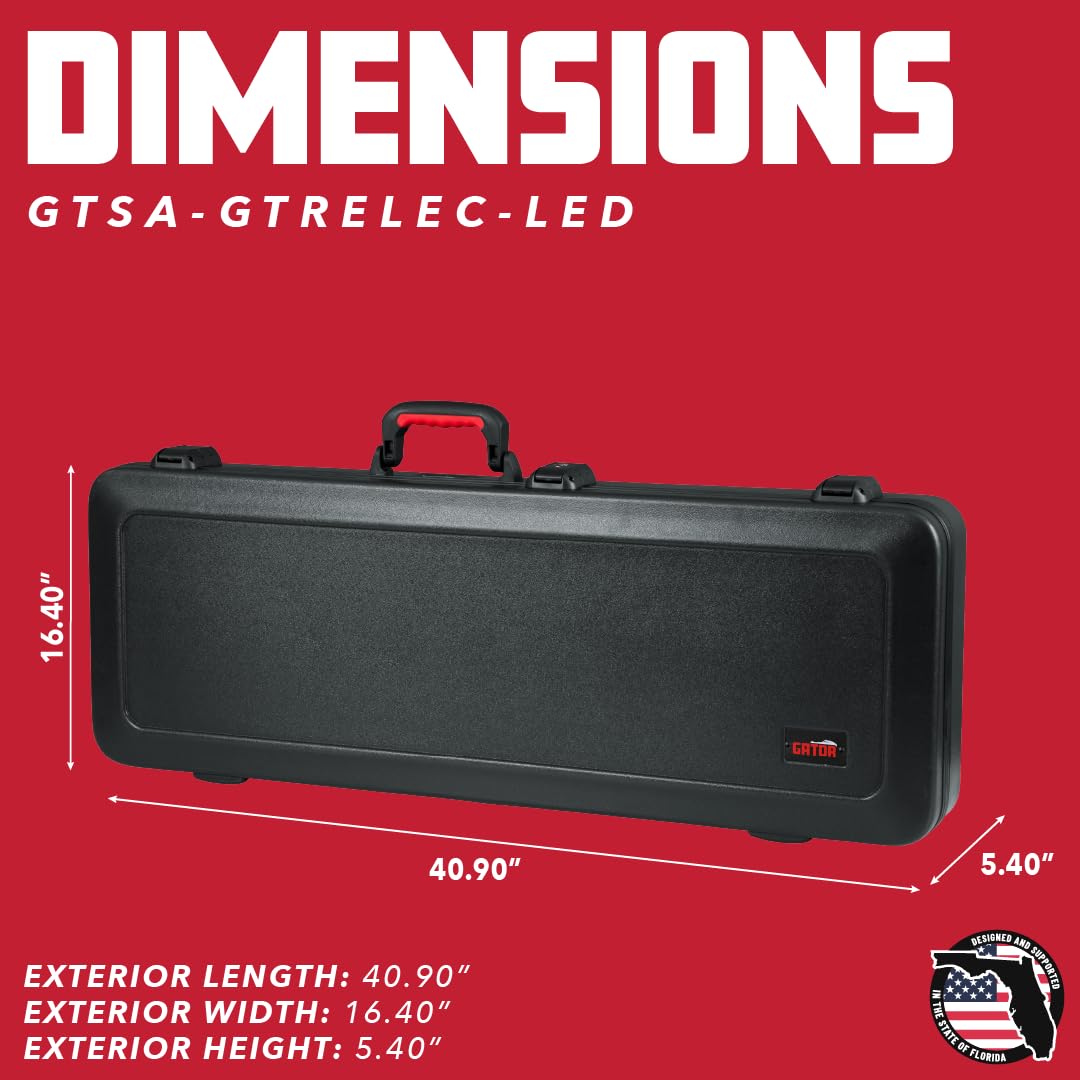 Gator GTSA-GTRELEC-LED TSA Gitarrenkoffer mit LED – Hartschalenkoffer für E-Gitarre – Flugtauglich, stoßfest, wasserdicht – Ideal für Reisen & Bühne