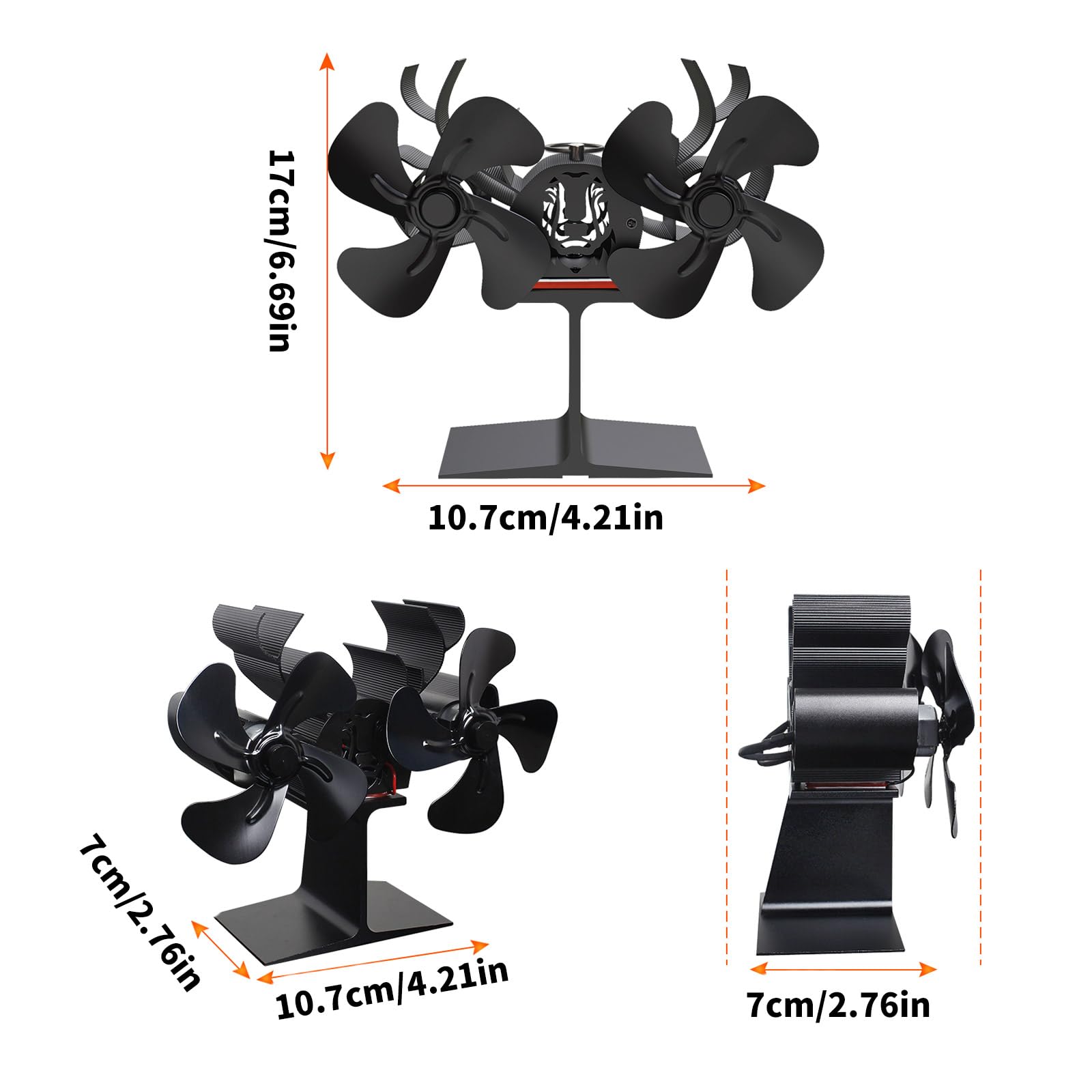 Ventilador de chimenea de cabeza para estufa de leña, sin electricidad, accesorios de estufa de leña con calefacción para quemadores de leña, distribución eficiente del calor