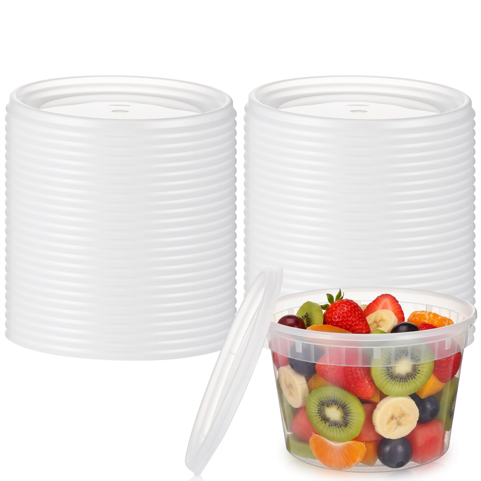 Photo 1 of ***JUST LIDS *** Acellegic 25 Pack Clear Deli Container Lids Plastic Reusable Lids for 8, 16, 32oz Deli Container Soup, Freezer, Microwave, Dishwasher Safe, Not Include Cups