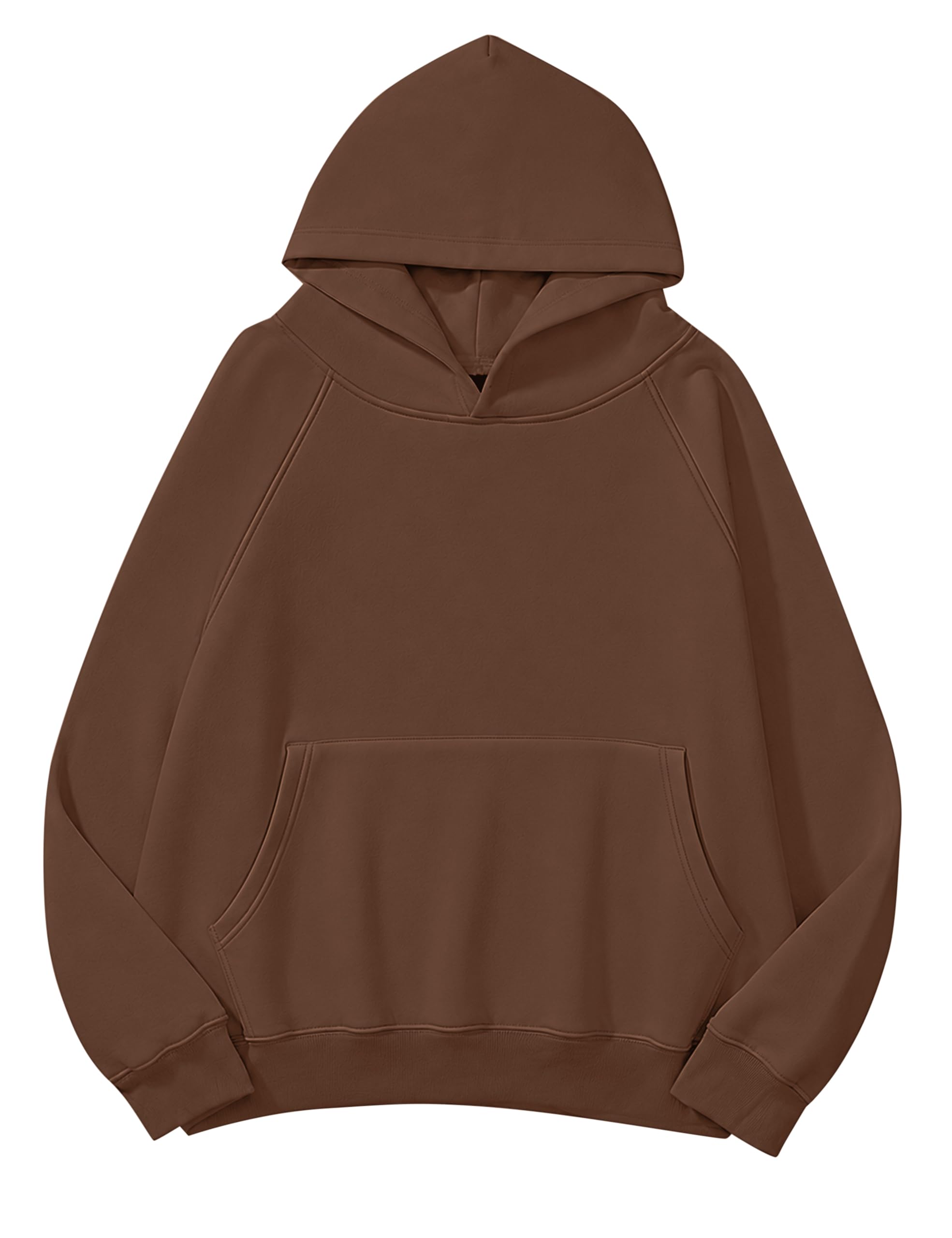 Lauweion Women Solid Basic Fleece Letter Loose Hoodie Sweatshirt Long Sleeve Kangaroo Pocket Drop Shoulder Pullovers Top