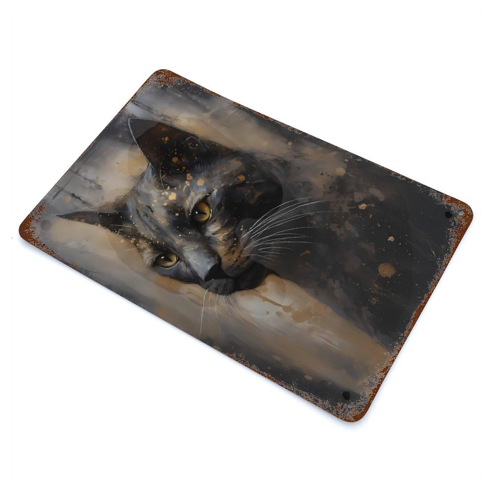 Siamese Cat Amiable Rust Effect Tin Sign 11.8"x7.9", Industrial Home Decor for Bistro, Counter And Cafe Decor