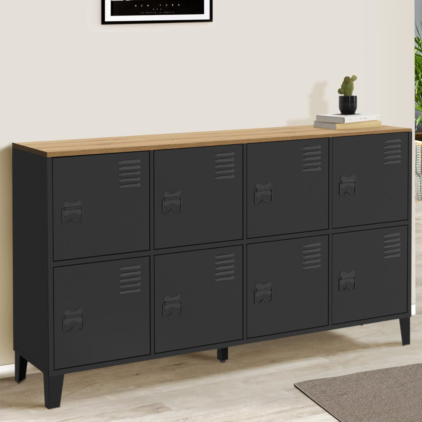 IDMarket - Aparador de armario (139 cm, 8 puertas, metal), color negro