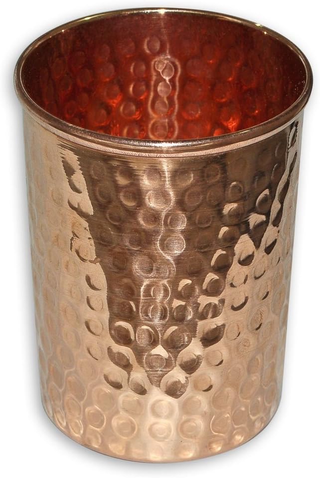 LE CASTLE Dimpled Handmade Pure Copper Glass Cup For Water India. FREE COPPER POLISH