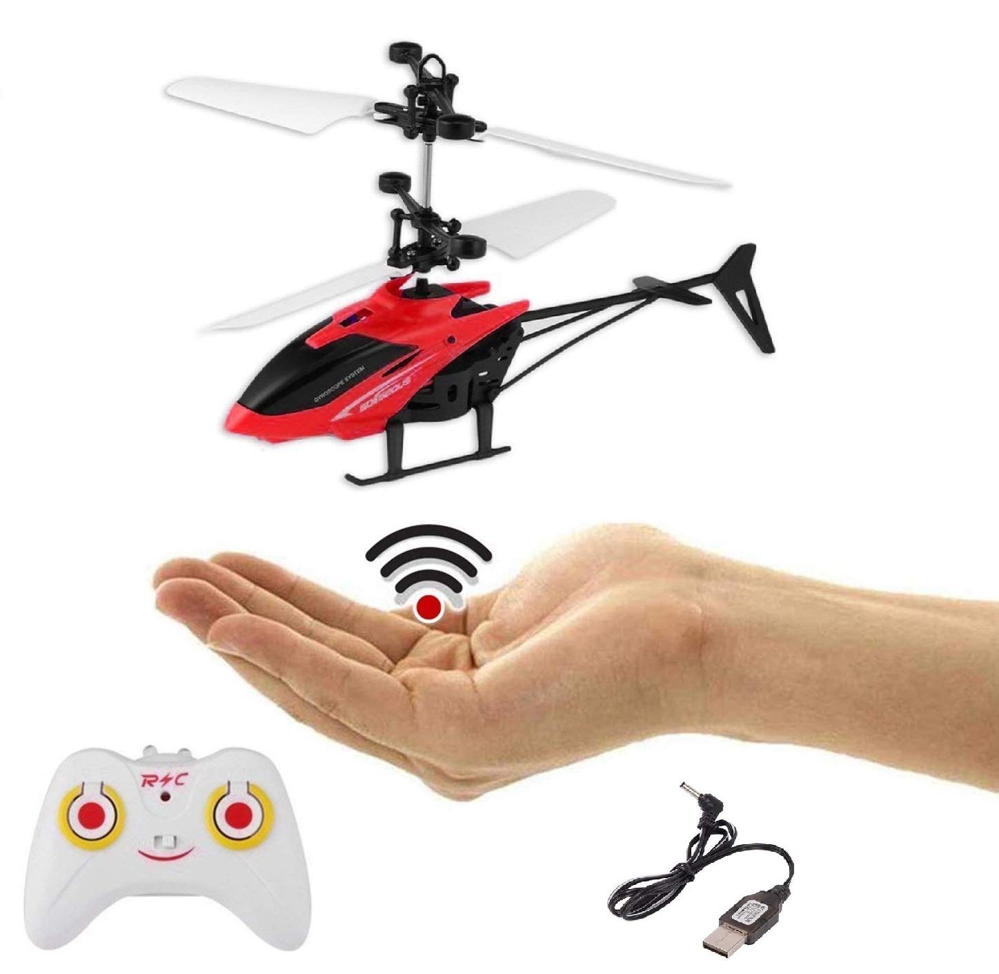 Sky Blaze Flight RC Helicopter | Hand-Sensor & Remote-Control | Rechargeable Flying Toy with 3D LED Lights | Crash-Resistant & Durable | Helicopter Toy for Boys & Kids (2-in-1)