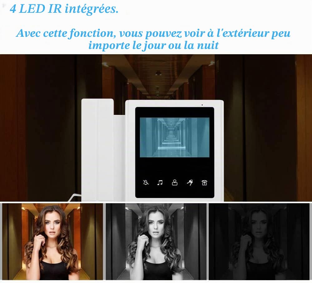 4,3 Pouces Interphone Vidéo Interphone Filaire Interphone Système 700TVL Caméra de Vision Nocturne IR + 3 Moniteur Intérieur pour la Maison/Appartements