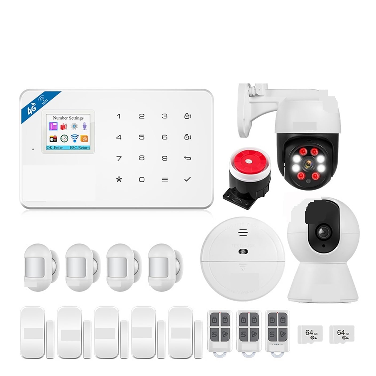 CUDTAPI 4G Smart Home Alarm GSM System Motion Sensor Detector Burglar Support APP Control(KIT1)