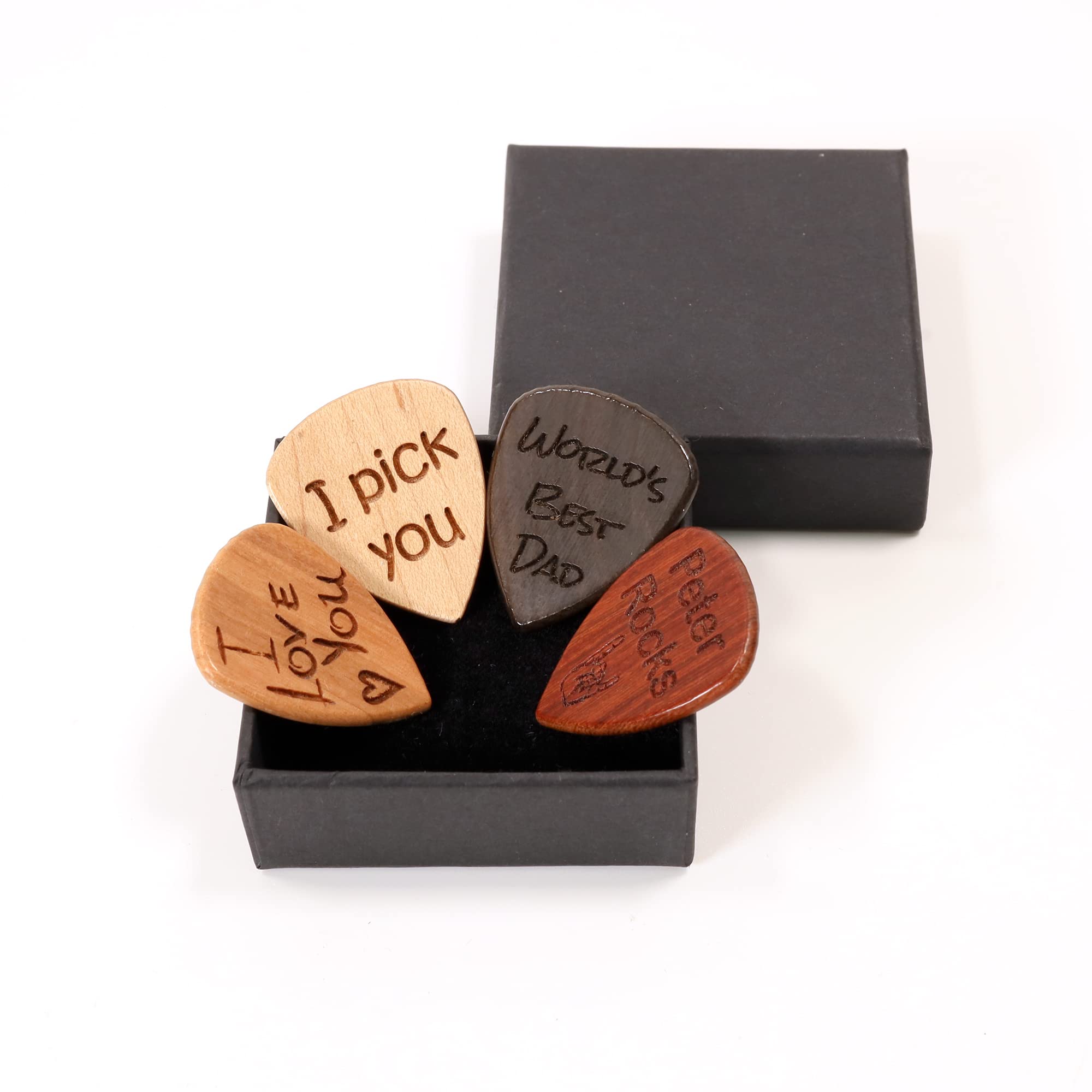 Médiator pour guitare en bois personnalisé + coffret cadeau | Concevez un présent unique | Gravure laser (Olivier)