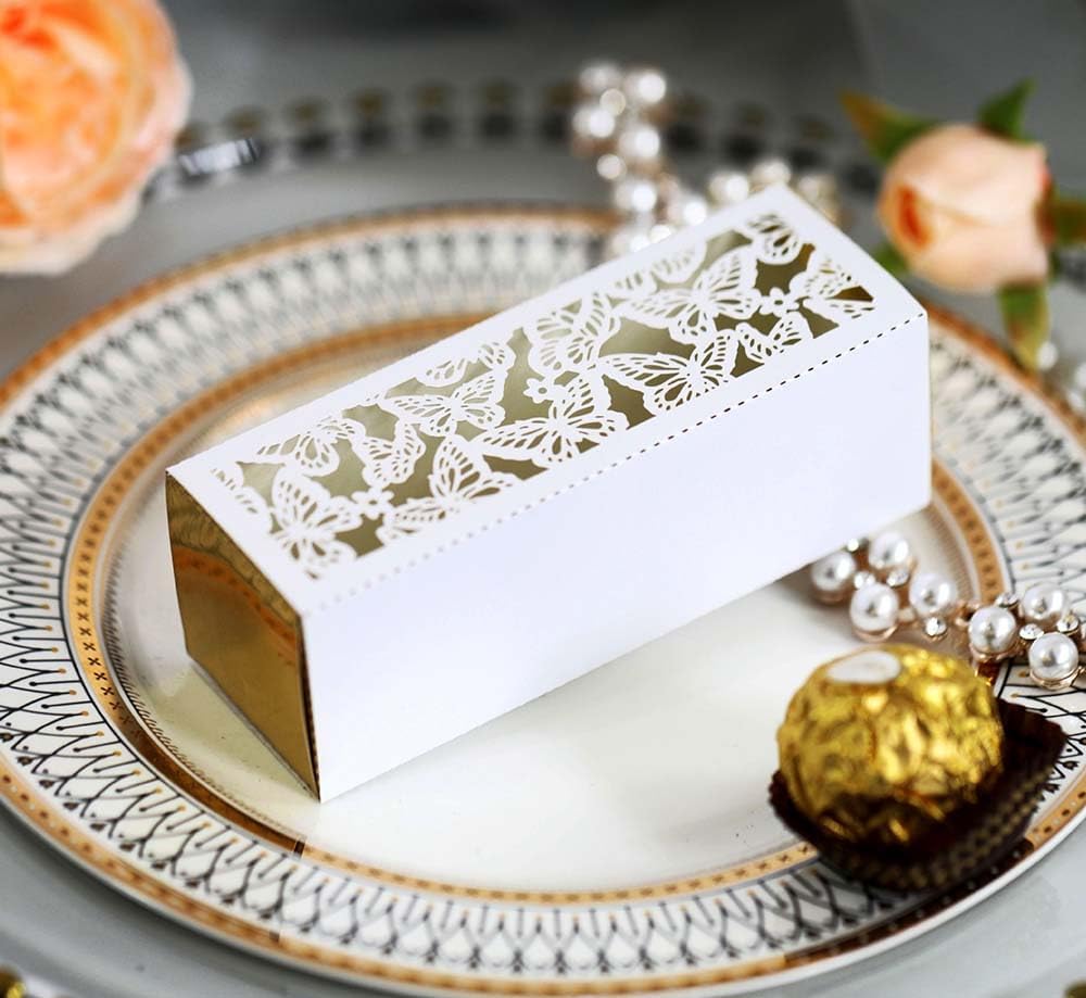 Steedna 50 Pack Pull-Out Type Chocolate Gift Box Hollow Out Rectangle Wedding Party Butterfly Laser Cut Party Favors Chocolate Box Ideal for Weddings, Birthdays & Anniversaries (White) Steedna 50 Pack Pull-Out Type Chocolate Gift Box Hollow Out Rectangle Wedding Party Butterfly Laser Cut Party Favors Chocolate Box Ideal for Weddings, Birthdays & Anniversaries (White)