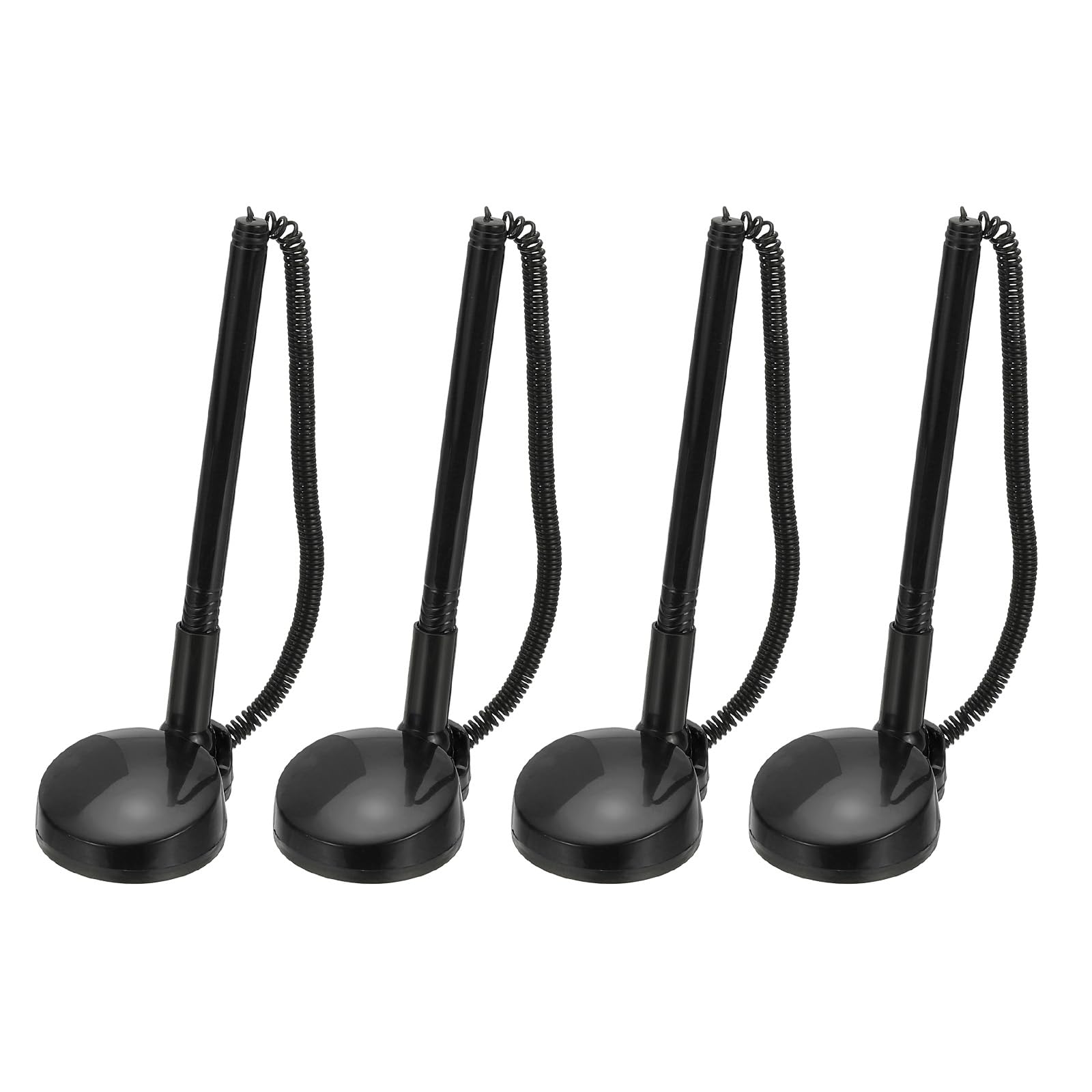 PATIKIL 4 Pcs Secure Pen With Adhesive Chain and Holder, Reception Counter Desktop Black Ink Refills for Desk Workplace Office Home Supplies, Round Base, Pure Black