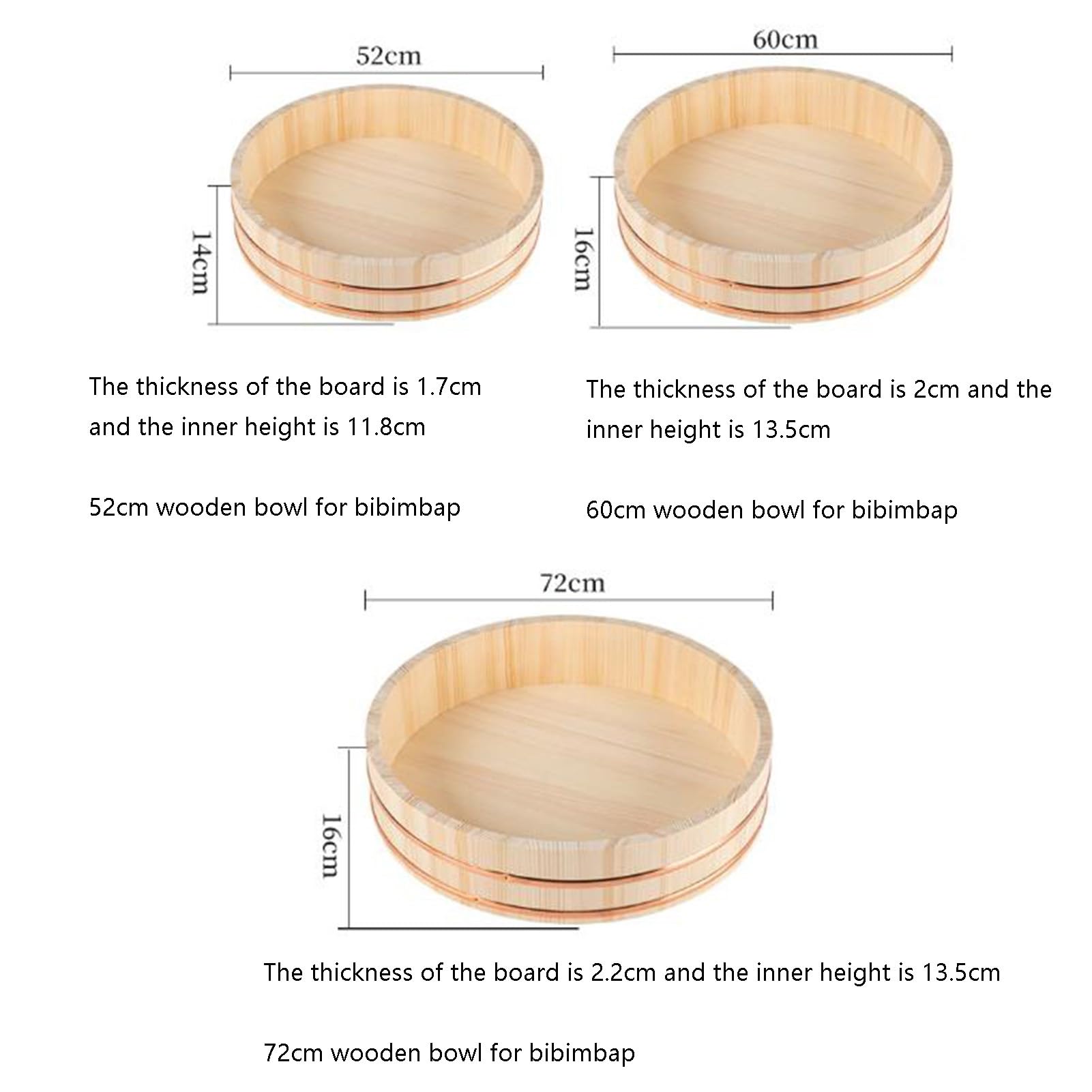 Cuenco de arroz de madera con borde dorado de 60 x 16 cm, elegante cuenco de mezcla de arroz para el hogar y el restaurante, cuenco de enfriamiento ideal para platos de sushi y arroz