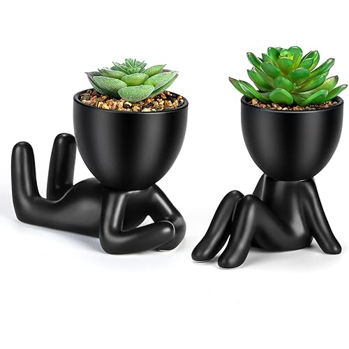 Tusentac Fake Succulents Plant Home Décor Artificial Plants Pot Head Cute Desk Decoration Office Décor for Women Cute Bathroom Office Plants 2PCS