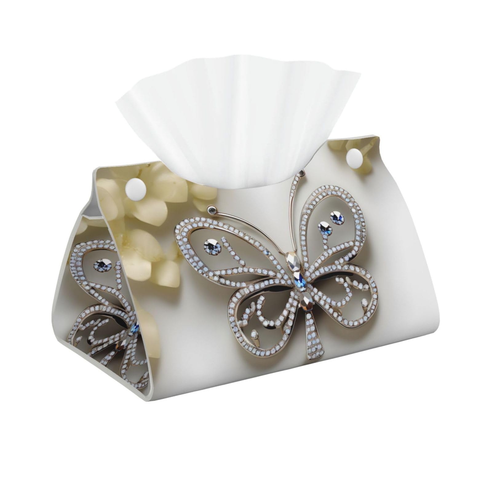 Rhinestone Butterfly And Flower Print Long Tissue Box Cover Tissue Dispenser Box For Living Room, Office, Car, Bathroom