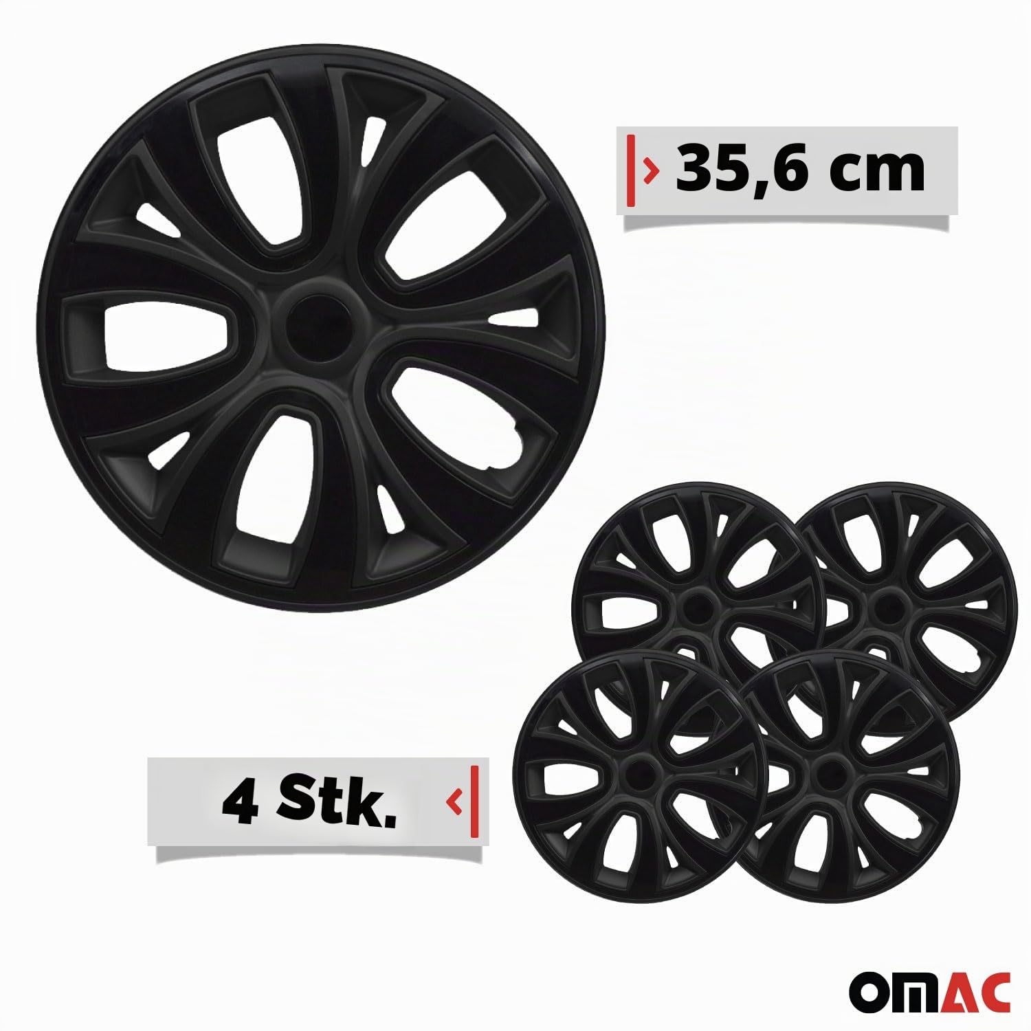 OMAC 4X Radkappen Radzierblenden Radblenden 14" Zoll Stahlfelgen Matt Schwarz-Schwarz