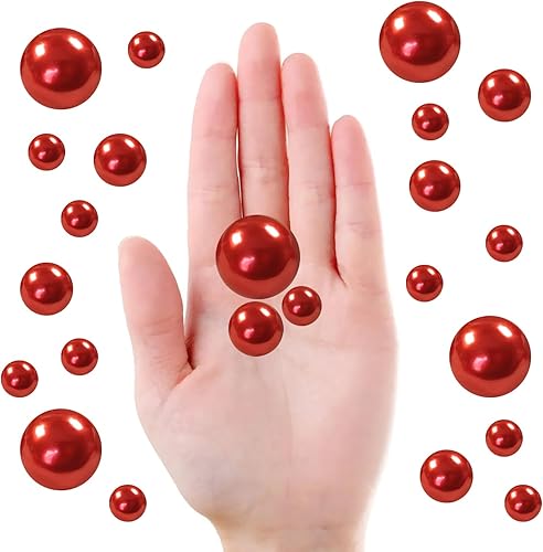 Miniatura 2 de 160 perlas para relleno de jarrón y perlas sin agujero, cuentas para Navidad, boda, centro de mesa, decoración del hogar (rojo)