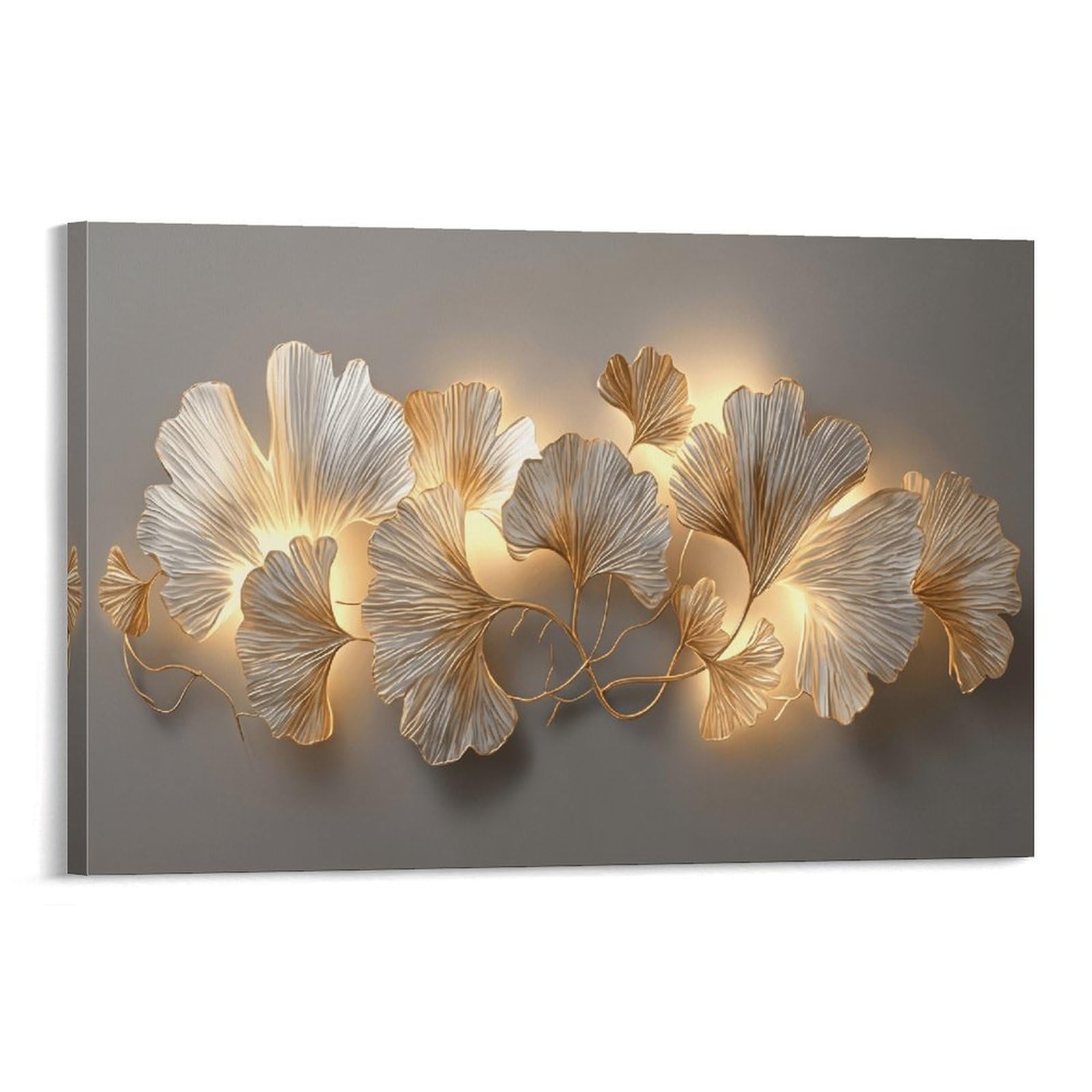 XPASHIQWC Metal Ginkgo Leaves Poster Artwork Canvas Prints Picture Modern Canvas Wall Art Picture Wall Hanging for Dining Room Kitchen Home Office Decor 20x30inch(50x75cm)