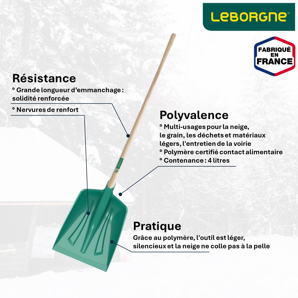 Leborgne, Pelle en Bois Smax Certifiée PEFC 100%, Pelle de Jardin Ergonomique avec Manche en Bois, Modèle Durable, Taille Standard, Idéale pour le Jardinage et l'Aménagement Paysager