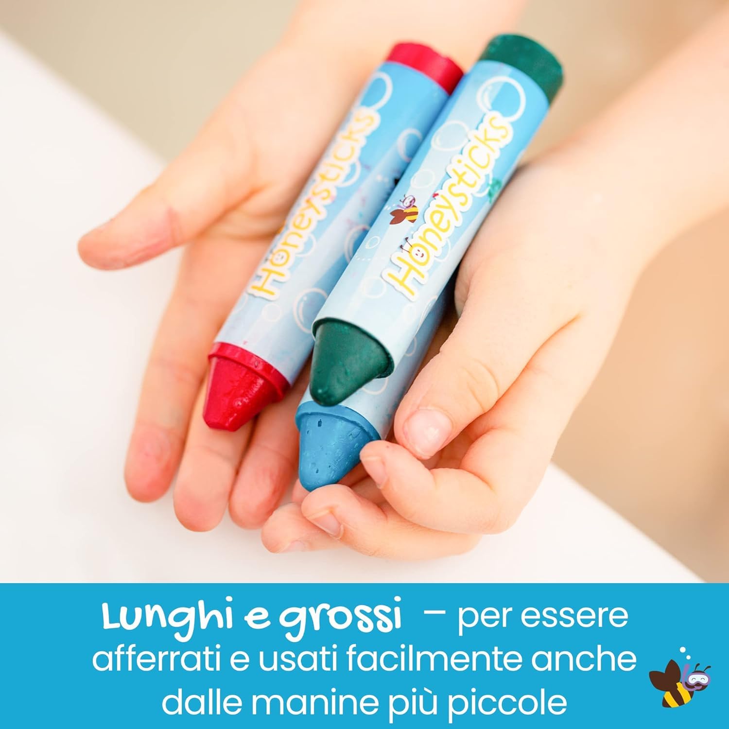 Honeysticks Pastelli vasca da bagno per bambini - Fatti in cera d'api naturale non tossica - Giocattoli per vasca da bagno senza profumo e non irritanti - Colori vivaci e facili da usare - 7 Pezzi