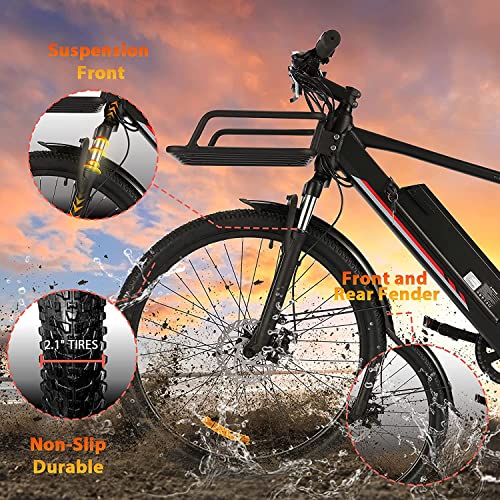 Ancheer Electric Bike For Adults, 27.5''/ 26'' Electric Mountain Bike, 20Mph Electric Bicycle Commuter Cruiser 350W 36V/10.4Ah Removable Battery, Suspension Fork, Professional 7 Speed E-Bike #TOP4