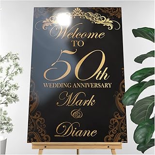 Gold 50th Anniversary Sign, Royal Gold Wedding Anniversary Sign, Black And Gold Marriage Anniversary Banner, Anniversary Welcome Sign, Custom Anniversary Poster, Party Supply Size 24x18, 36x24 & 48x36