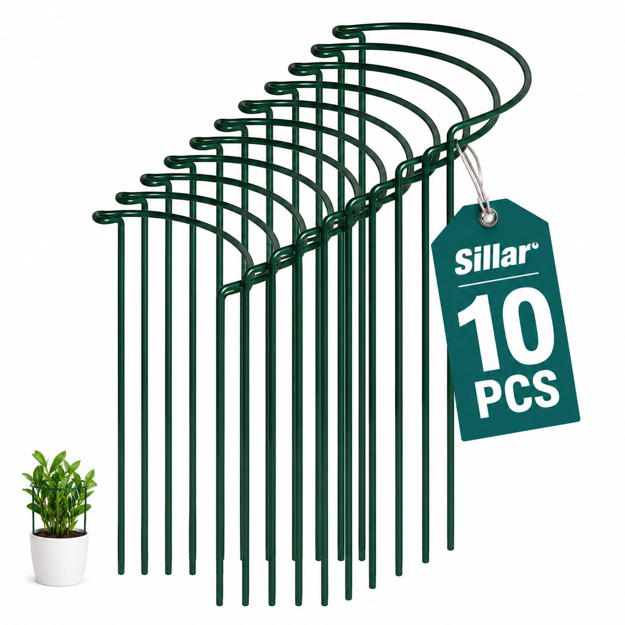 Sillar 10 Tuteurs pour Plantes Semi-Circulaires 25 x 40 cm, Support Plante Jardin en Fer Revêtu, pour Pivoine, Hortensia, Rosier, Tomates, Fleurs, Plantes Grimpantes, Protection Vent